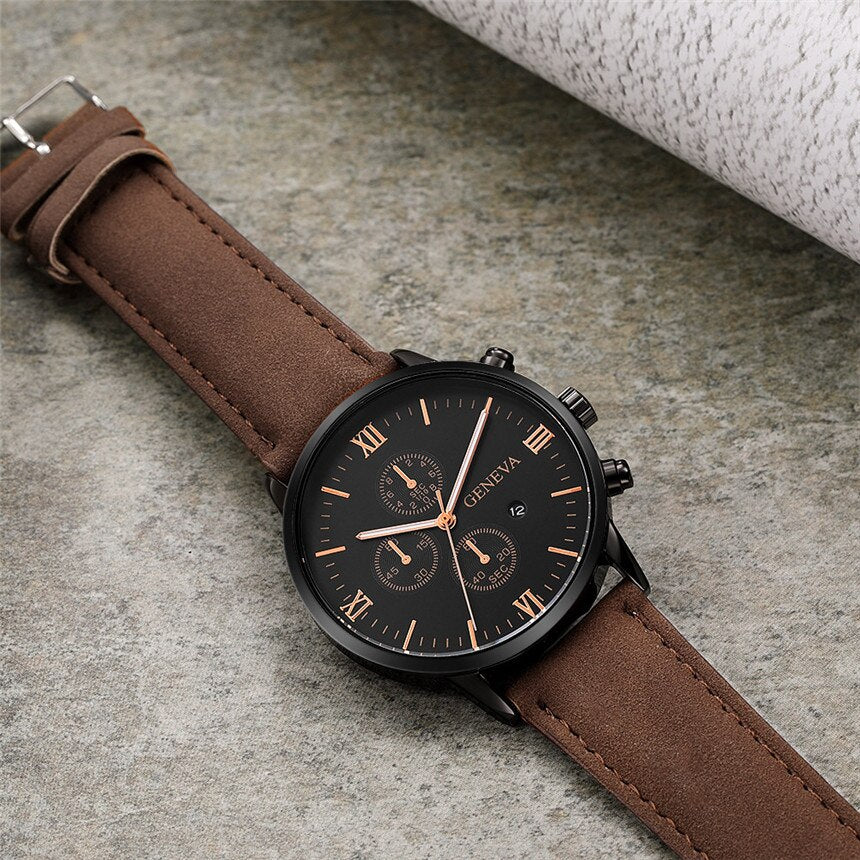 Relogio Masculino Watches Men Fashion Sport Stainless Steel Case Leather Strap Watch Quartz Business Wristwatch Reloj Hombr